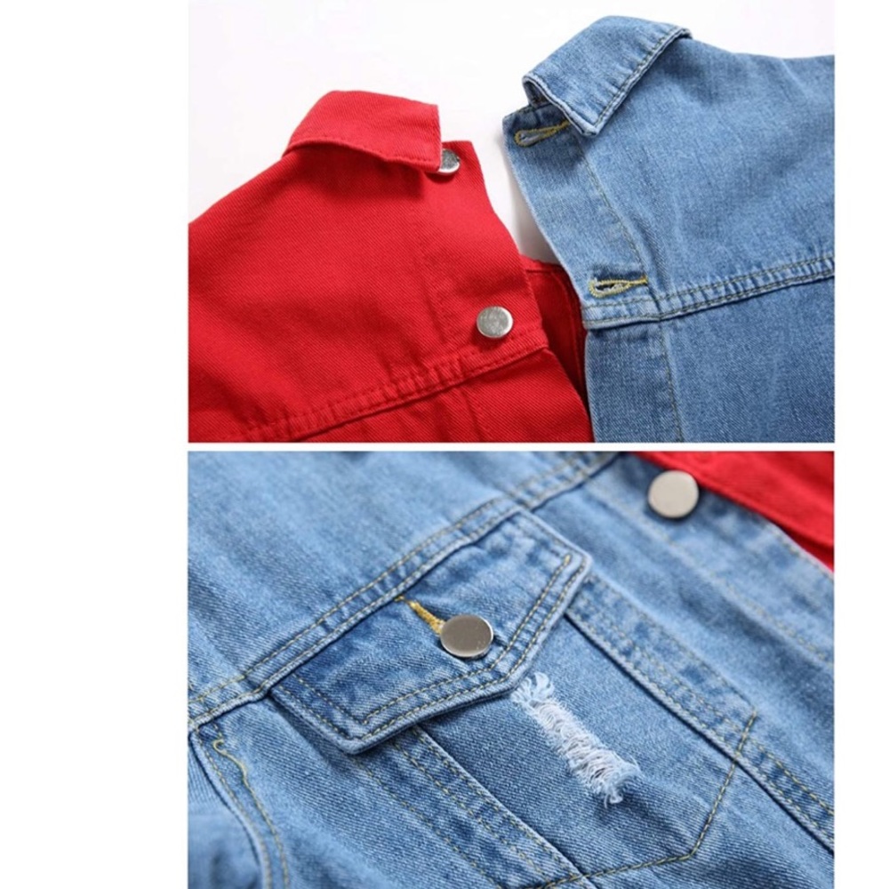 Separable Left&Right Ripped Slim Fit Denim Jacket - Picture 5 of 7